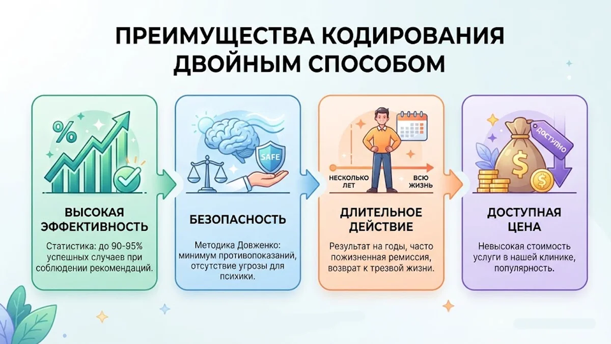 Инфографика «Преимущества кодирования двойным способом».